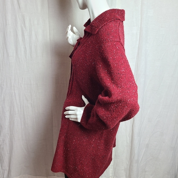 Penningtons Women's Plus Size Red Speckles Cableknit Long Sleeves Sweater - Picture 4 of 15